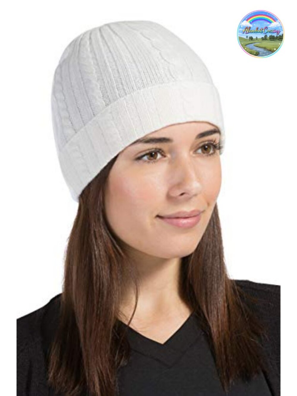 100% Pure Cashmere Cable Knit Cuffed Beanie Hat Super Soft Winter